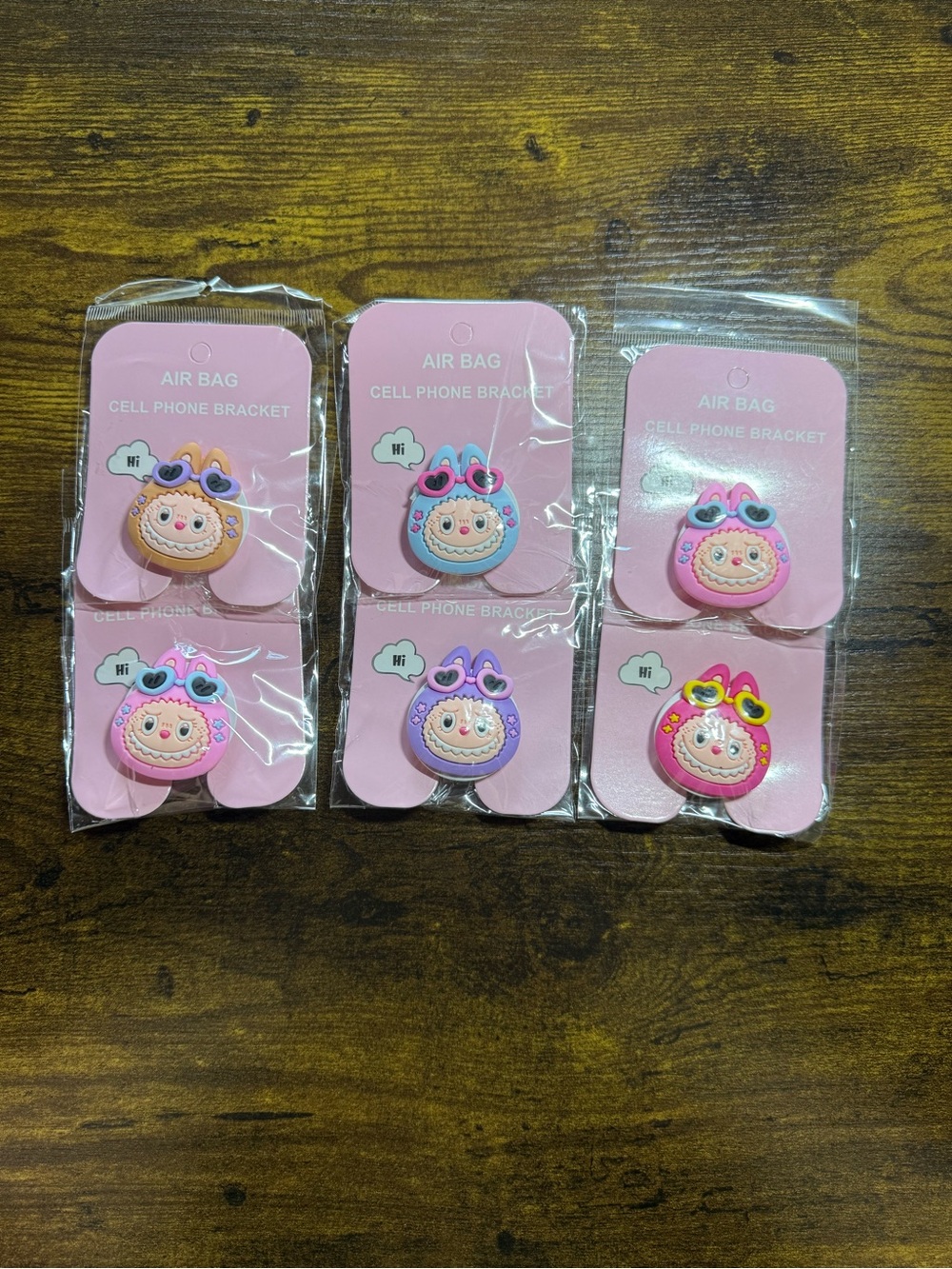 6 Cute Kids Pink Phone Grip - Cartoon Character Cell Phone Bracket